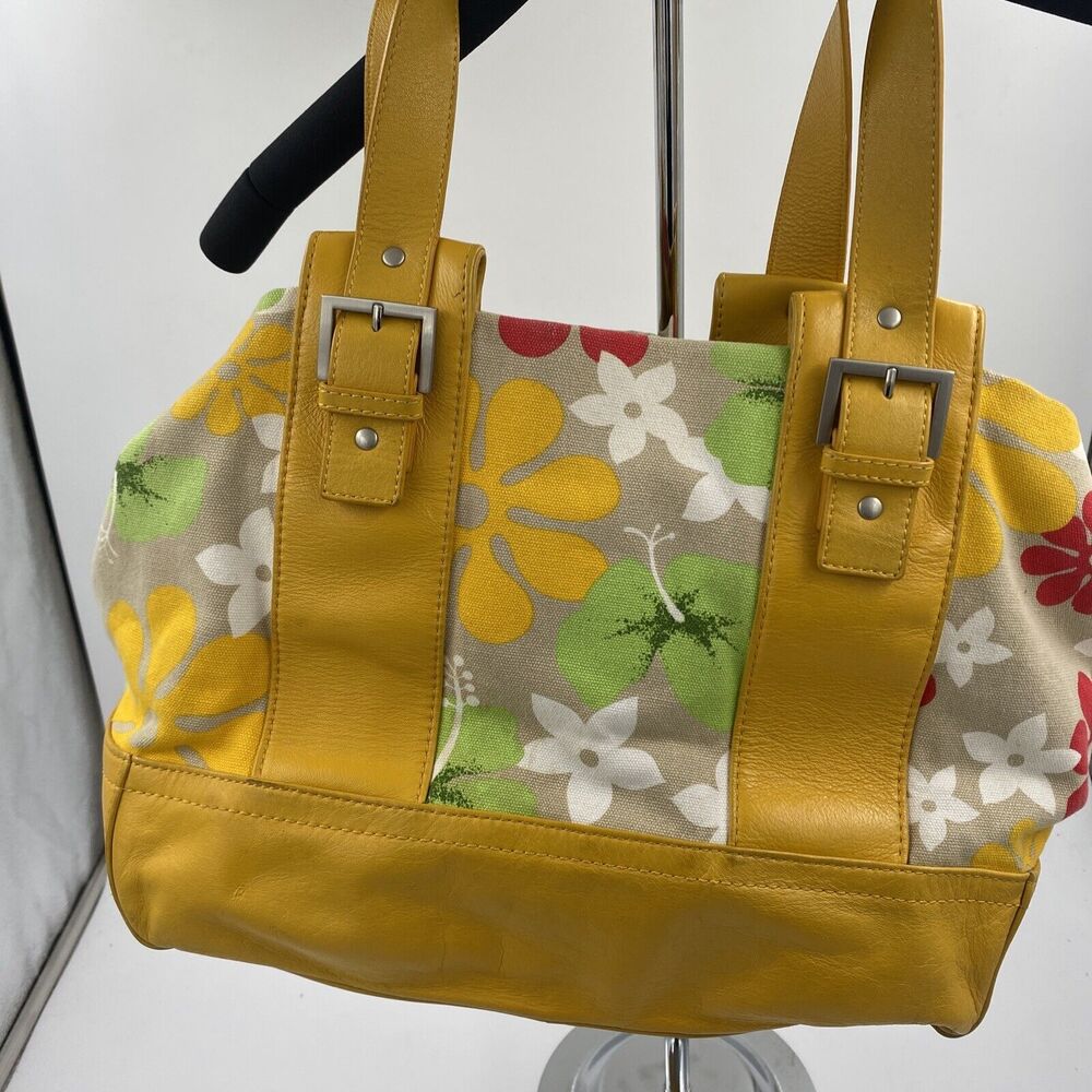 Audrey Brooke Leather Shoulder Bag Yellow Floral Hobo Slouchy - Picture 4 of 10